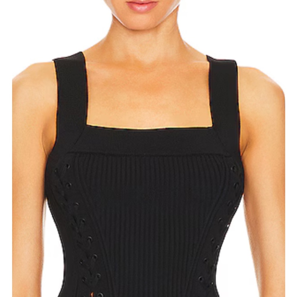 Simkhai Chic Black Lace-Up Ribbed Top xs
